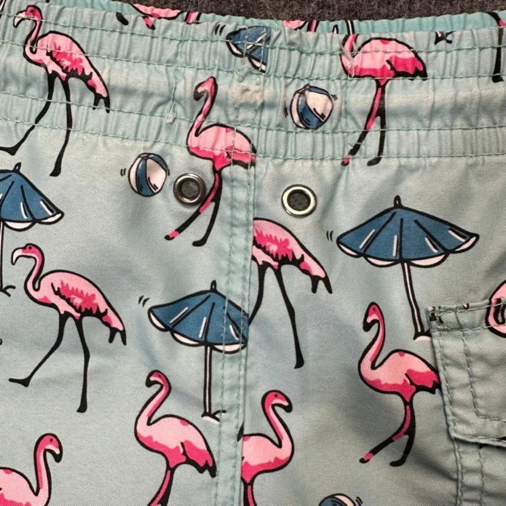Trunks Surf & Swim Co Mens XL Swim Trunks Aqua Blue Pink Flamingo Beach Print